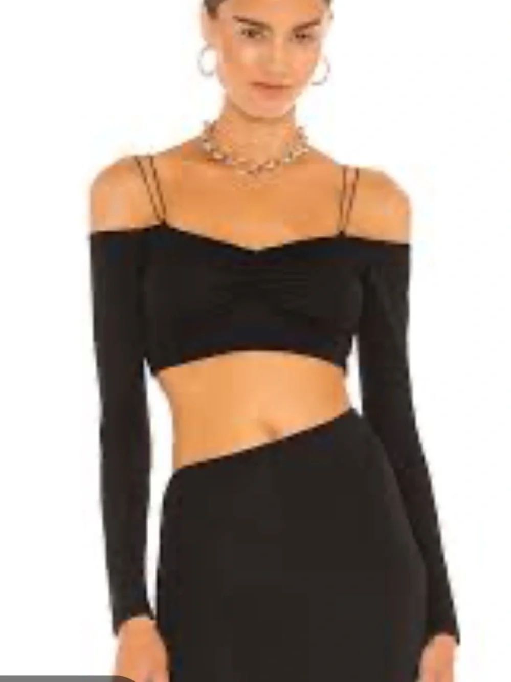 KALYSTA TOP BY CAMILA COELHO Black Off-Shoulder Long-Sleeve Crop Top